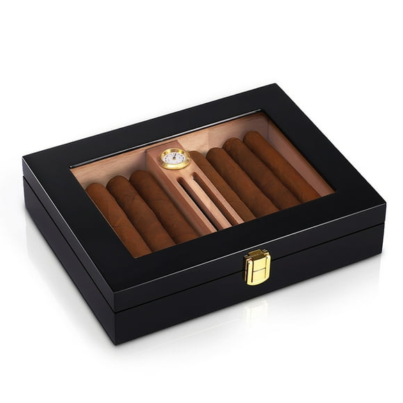 Cigar Humidor Storage 10-18 Box Cedar Glass Desktop Cigar Humidors Storage Case with Humidifier Hygrometer and Divider Cigar Accessories for Men