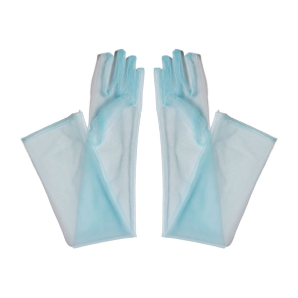 Jumpingount Guantes de boda transparentes de gasa para la mayoría de las ocasiones, guantes de vestido de novia de tul fáciles de combinar guantes y mitones Cielo azul 55cm
