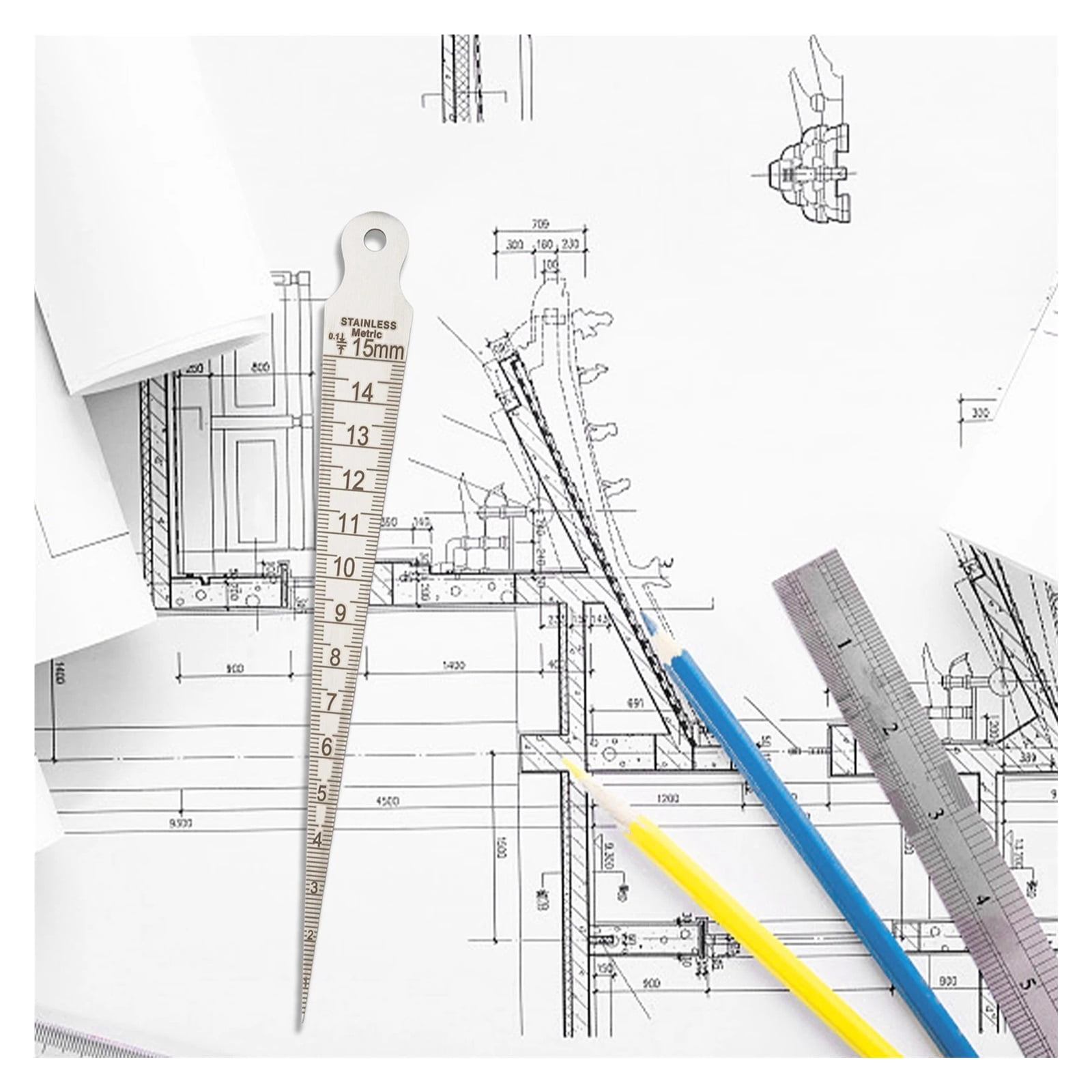 1Pcs Taper Gauge Feeler 1-15mm Stainless Steel Gap Hole Measuring Tool Double Side Wedge Aperture Scale ,Easy Identification