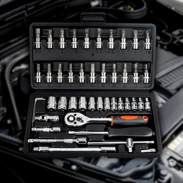 46 Pieces 1/4 inch Drive Socket Ratchet Wrench Tool Set, with Bit Socket Set Metric and Extension Bar for Auto Repairing and Household, with Storage Case