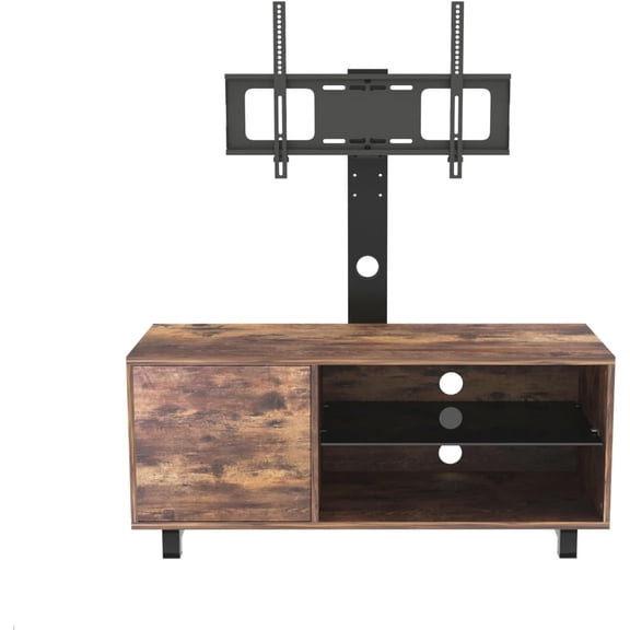 BISHE Rustic Brown Wood TV Stand with Push to Open Storage Cabinets Glass Doors for TVs up to 65 Inches Modern Entertainment Console for Living Room or Bedroom