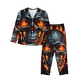 thumbnail image 1 of Balery Flame Metal Skull Conjunto de Pijama con Estampado para Mujer, Conjunto de Dos Piezas con Manga Larga, Ropa de Dormir Suave con Bolsillos, Pijamas Cómodos-Medium, 1 of 7
