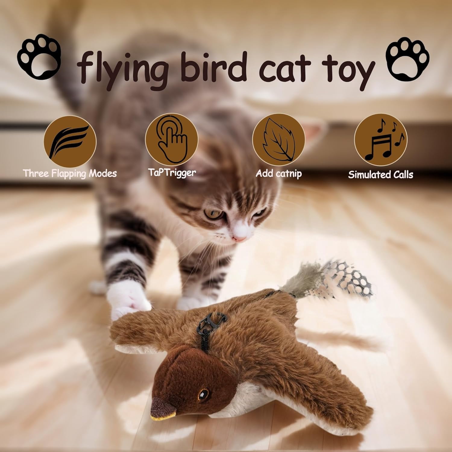 Interactive cat Toy, Flying Bird Cat Toy,Electric Sparrow Shaking Hunting Pet Toy for Cat