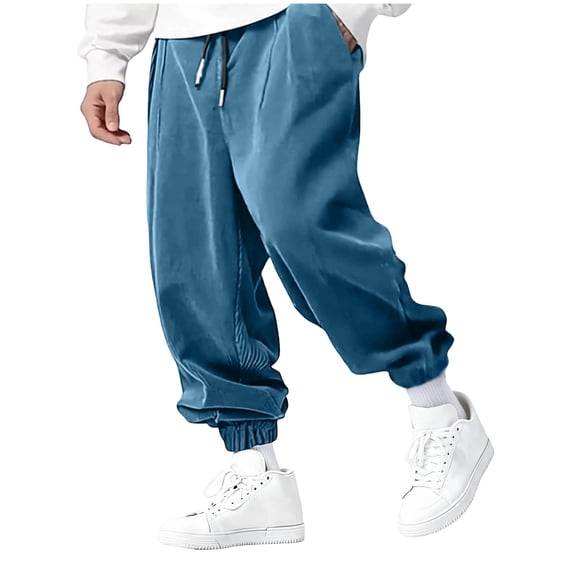 Blmnix Corduroy Pants Men Pants Baggy Comfy Pants Joggers Bottoms Taper Ankle Blue Low Rise Casual Pants for Men,XL