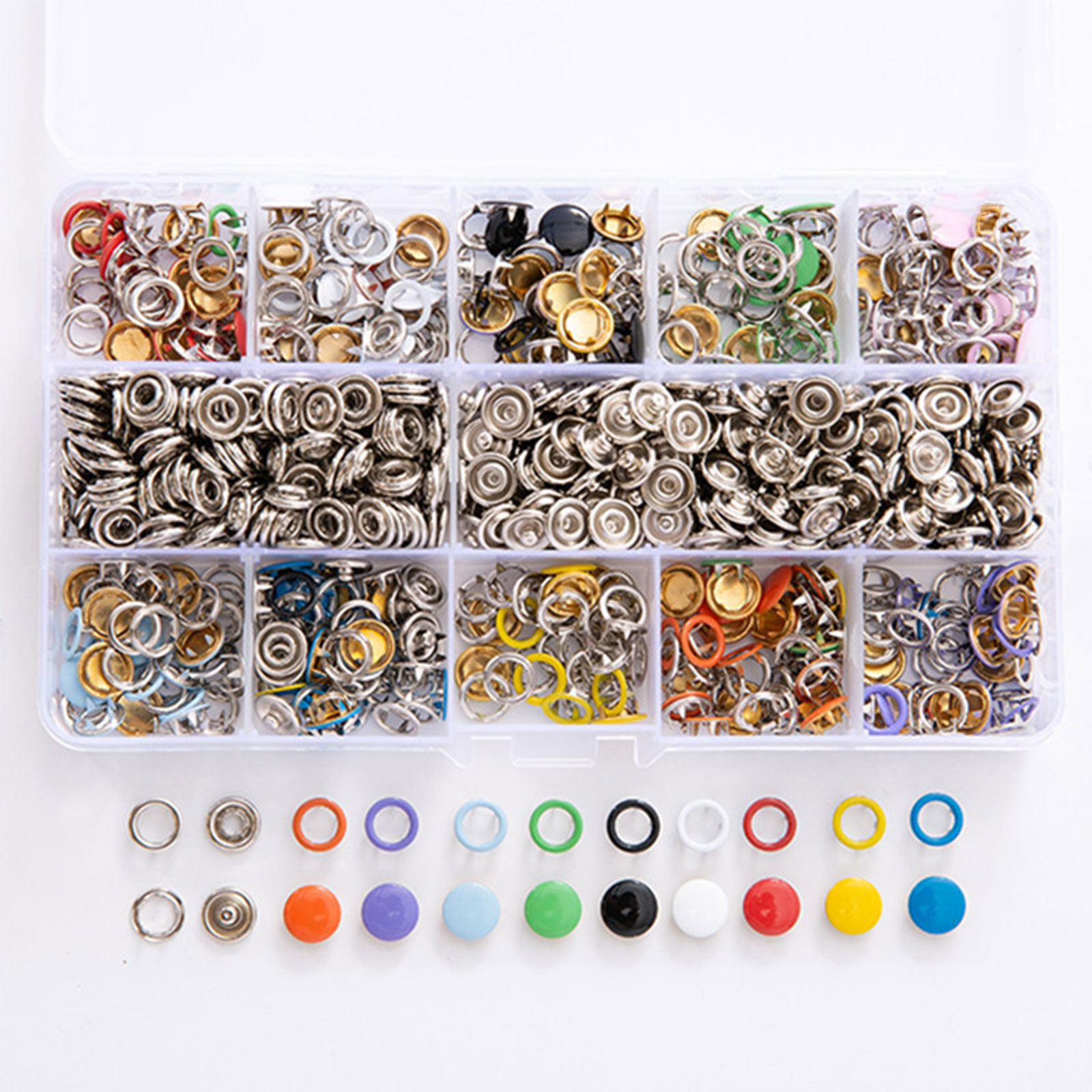 MOMOJIA 200pcs 10 Colors Metal Prong Snap Button Grommets Fasteners Kit with Hand Plier Installation Tools for DIY Clothing Crafts