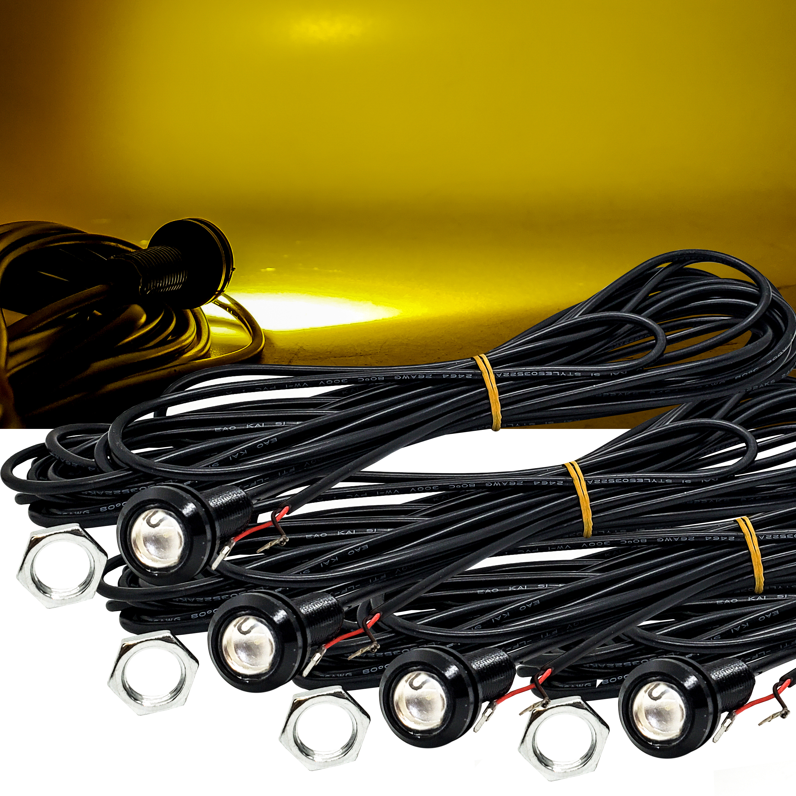 OZ-USA Amber LED Rock Light Kit 5/8 Inch Bolt Beam with Plug & Play Power Bus Bar Wire Harness Compatible with Polaris Pulse RZR Pro Ranger Crew XP 2018-2023