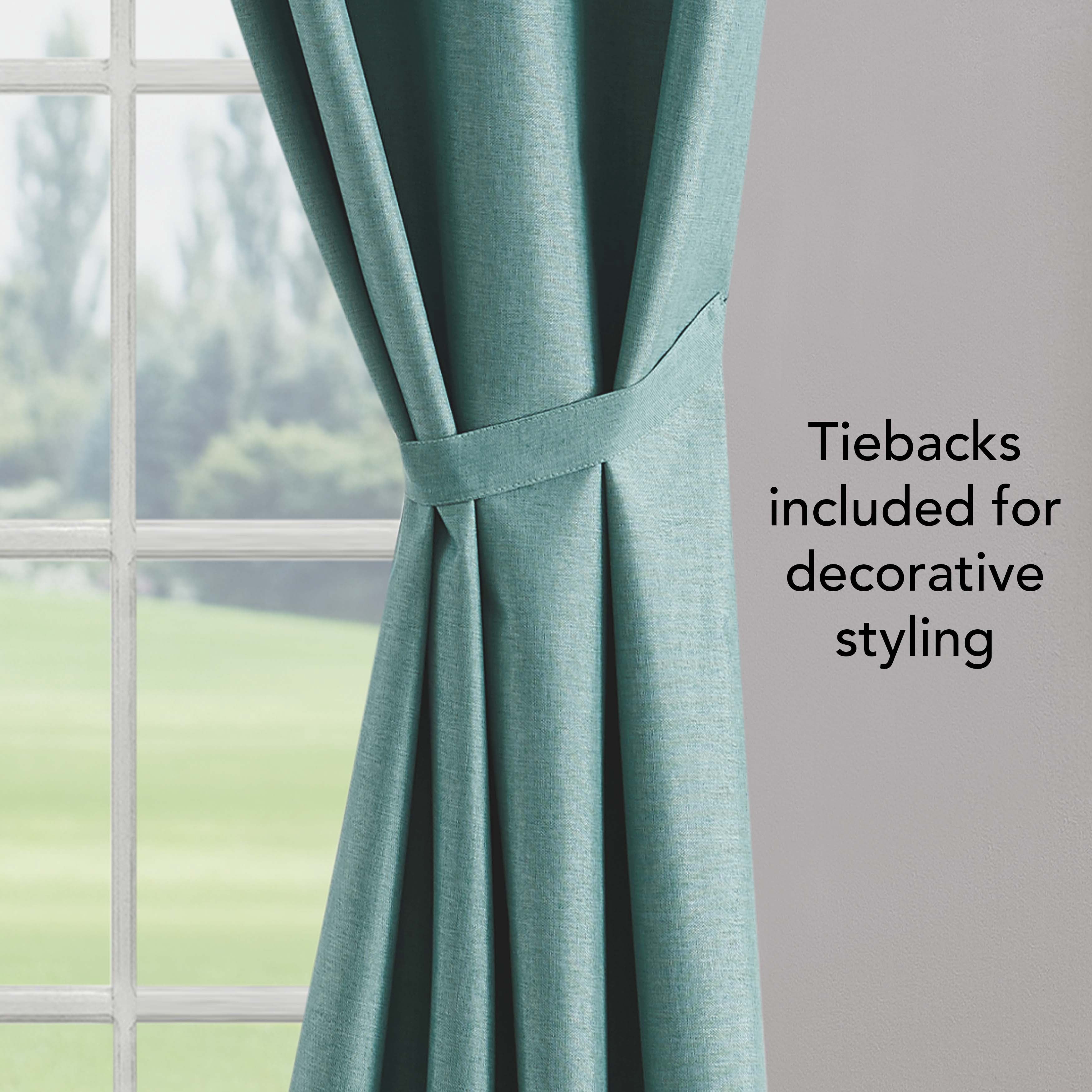 Legrae Blackout Thermal Insulated Grommet Curtains, Set of 2 Panels with Tiebacks, Turquoise, 38" x 84"