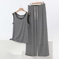 thumbnail image 2 of Fsgntruao Plus Size Pajama Set for Women Striped Sleeveless Tank Tops with Wide-Leg Long Pant Casual Nightwear Sleepwear, 2 of 5