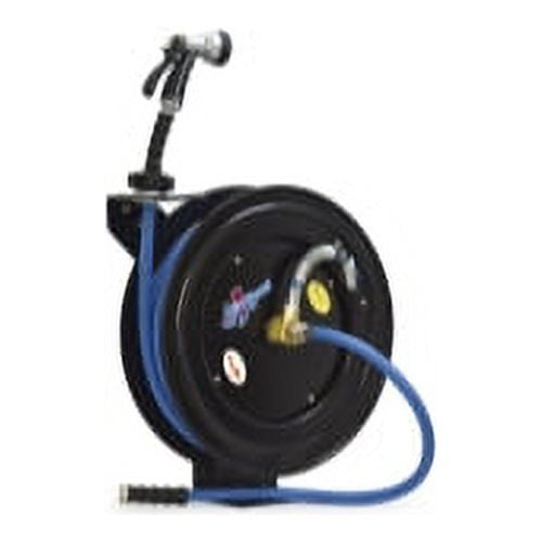BlueBird 10010655 Blubird Bluseal 5/8 Inch X 50 Foot Heavy Duty Retractable Water Hose Reel With 6 Foot Lead-in Hot Water 500 Psi Hose With Brass Fittings And Spray Nozzle