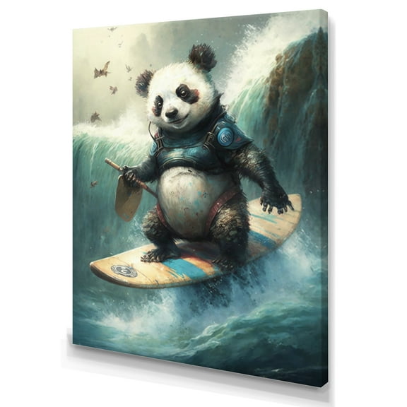 Designart Panda Surfing Canvas Wall Art