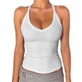 thumbnail image 1 of DondPO Womens Tank Tops,Lady V Neck Racer Back Tank Top For Women Padded Ribbed Long Tank Fitted Basic Tops,Halter Tops for Women,Womens Loose Tank Tops Clearance！ White L Clearance！, 1 of 6