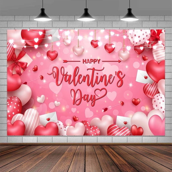Happy Valentines Day Backdrop, Happy Valentines' Day Backdrops for Photography, Valentines Day Decorations Banner, Pink Red Heart Valentine Banner for Valentines Decorations,7x5ft
