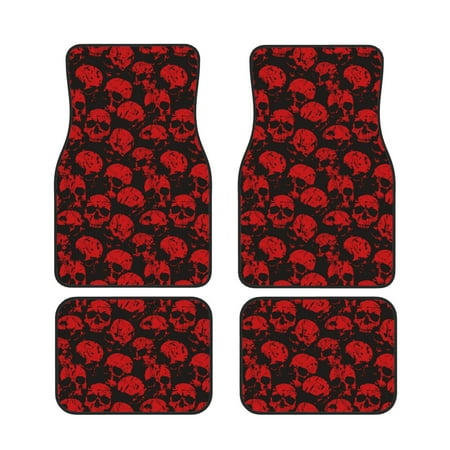 Zeuib Red Skulls Print Waterproof Universal Fit Car Floor Mats Car Foot Mat set Of 4 Pieces Fit for SUV Vans Sedans Trucks