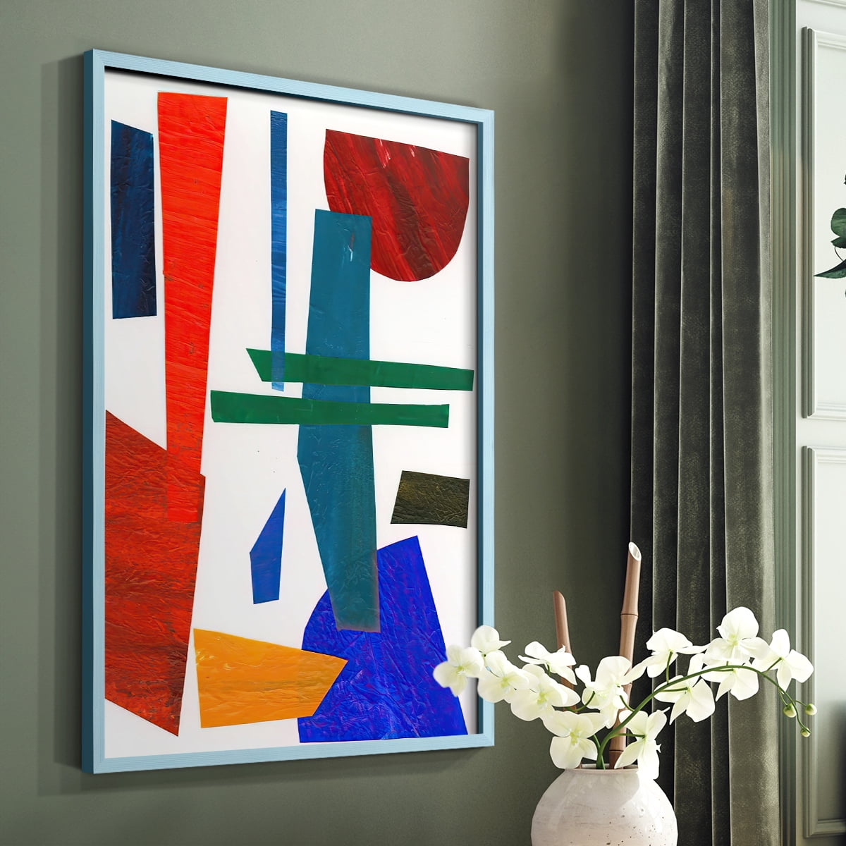 Colorful Shapes IV Framed Print in Blue Solid Wood Framed Print No Nail Hanging