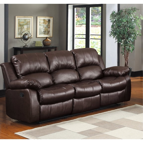 Brown Faux Leather Reclining Sofa Set / Enhance Living Room Ambiance