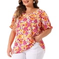 thumbnail image 2 of DARING DIVA Women's Plus V Neck Ruffle Sleeve Floral Top 2X Pink, 2 of 6