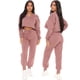 thumbnail image 2 of Gibobby Conjunto dama pants y sudadera afelpada Conjunto deportivo liso de manga corta con cuello en V y cordón para mujer(Rosa,XL), 2 of 5