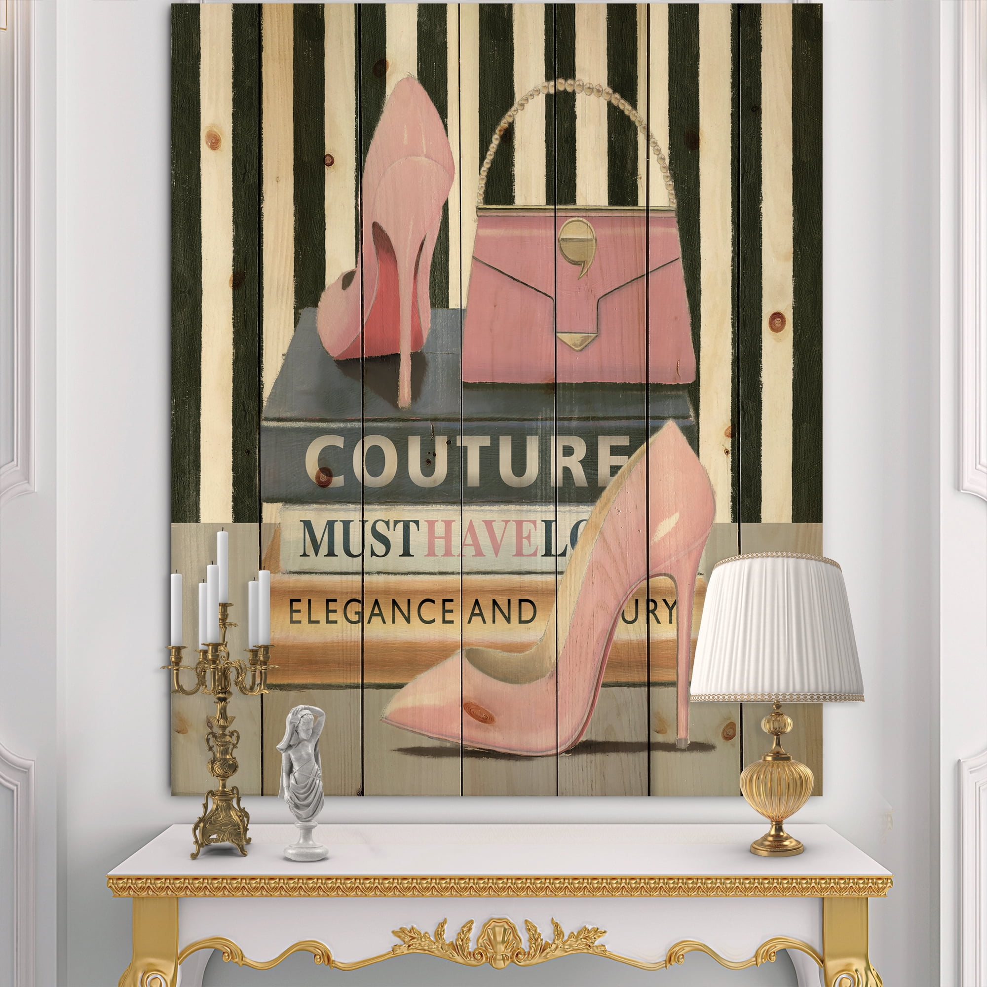 Designart 'Glam and Fashion High Heels VII' Posh & Luxe Print on Natural Pine Wood