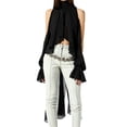 thumbnail image 1 of Women'S Chiffon Blouse Asymmetrical Tops Split Sleeve Sheer Flowy Mock Neck Halter Top, 1 of 7