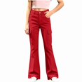 thumbnail image 2 of WAVSUF Girls School Flare Pants Elastic Waist with Pockets Soft Comfort Fall Casual Uniform Pants Red 10-12, 2 of 9