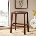 thumbnail image 2 of SAFAVIEH Capri Leather Woven Counter Stool with Footrest, Brown, 2 of 7