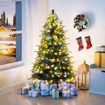 4.5ft Christmas Tree with Multi-Color Lights,Realistic Fir Christmas Tree with Colored Lights with Controller, 810 Branch Tips, 300 Colorful Lights & Metal Stand, Pre Lit Christmas Tree