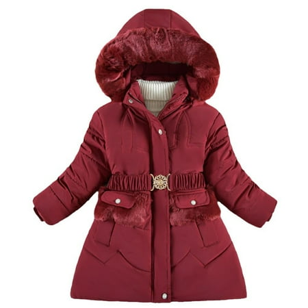 

WOLLED Kids Girls Winter Jacket Coats Toddler Long Fleece Coats Parka Waterproof Coats with Hoodie Mid-Length Thick Outerwear Zip up Warm Snow Jacket for 4-14T