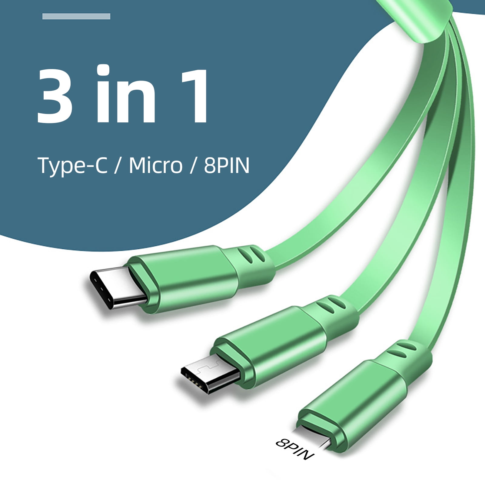 Multi 5 en 1 Universal 3A Cable USB de carga rápida,1.8M/6FT USB A/Tipo C a  Lightning+Tipo C+micro USB Adaptador de cargador sincronización de nylon