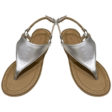 

YanHoo Thong Flat Sandals Casual Beaded Flower Rhinestone T Strap Dress Sandals Adjustable Ankle Buckle Dress Thong Sandals for Women Summer Wedding