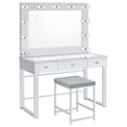thumbnail image 4 of Umbridge Upholstered Square Padded Cushion Vanity Stool Light Grey and Chrome, 4 of 5