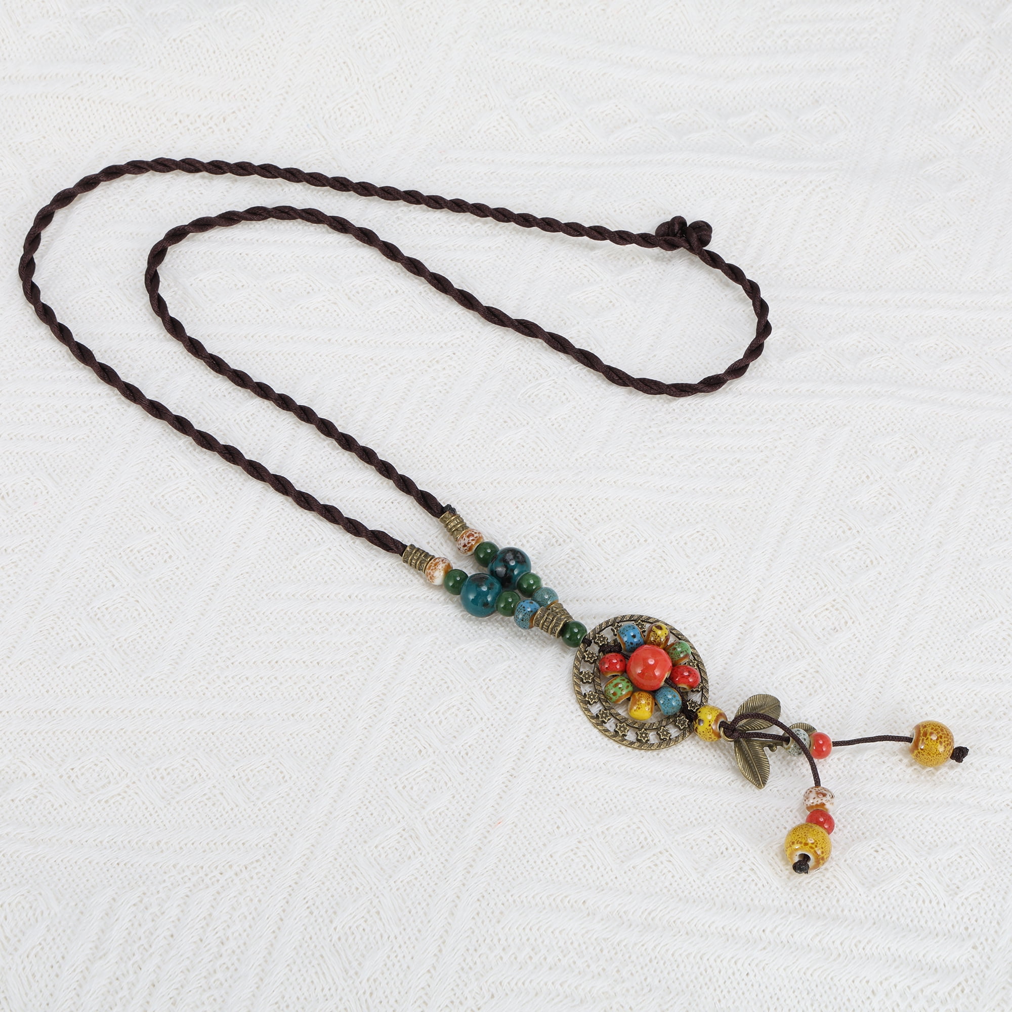Unique Bargains Long Pendant Bohemian Long Sweater Necklace 12.2" to 15.7" Colorful 1Pc