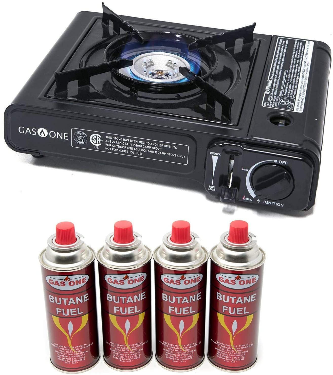 Gas ONE GS-1000 7,650 BTU Portable Butane Gas Stove Automatic Ignition with Carrying Case CSA Listed