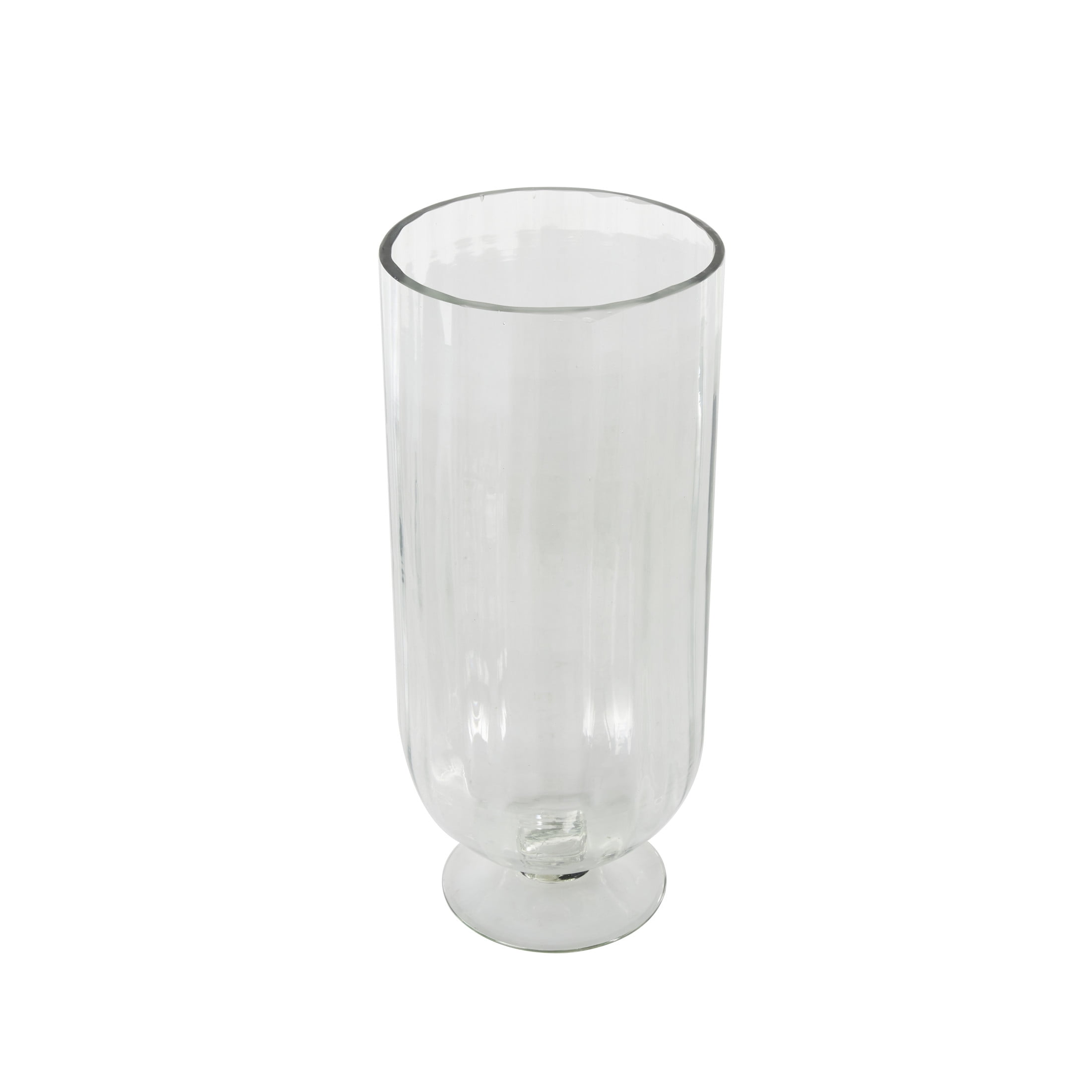 DecMode Glass Ribbed Fluted Candle Holder with Elevated Base