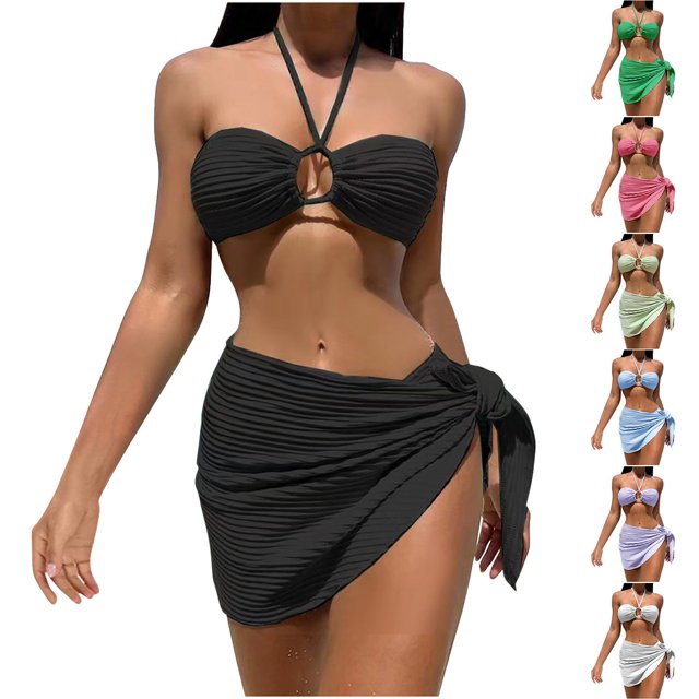 Sentmoon Womens Bathing Suits Curvy Women's Swimsuit Tummy Control Push Up Solid Color Plus Size Bikini Women Summer Beach Vacation Essentials for Vacation and Resort Wear