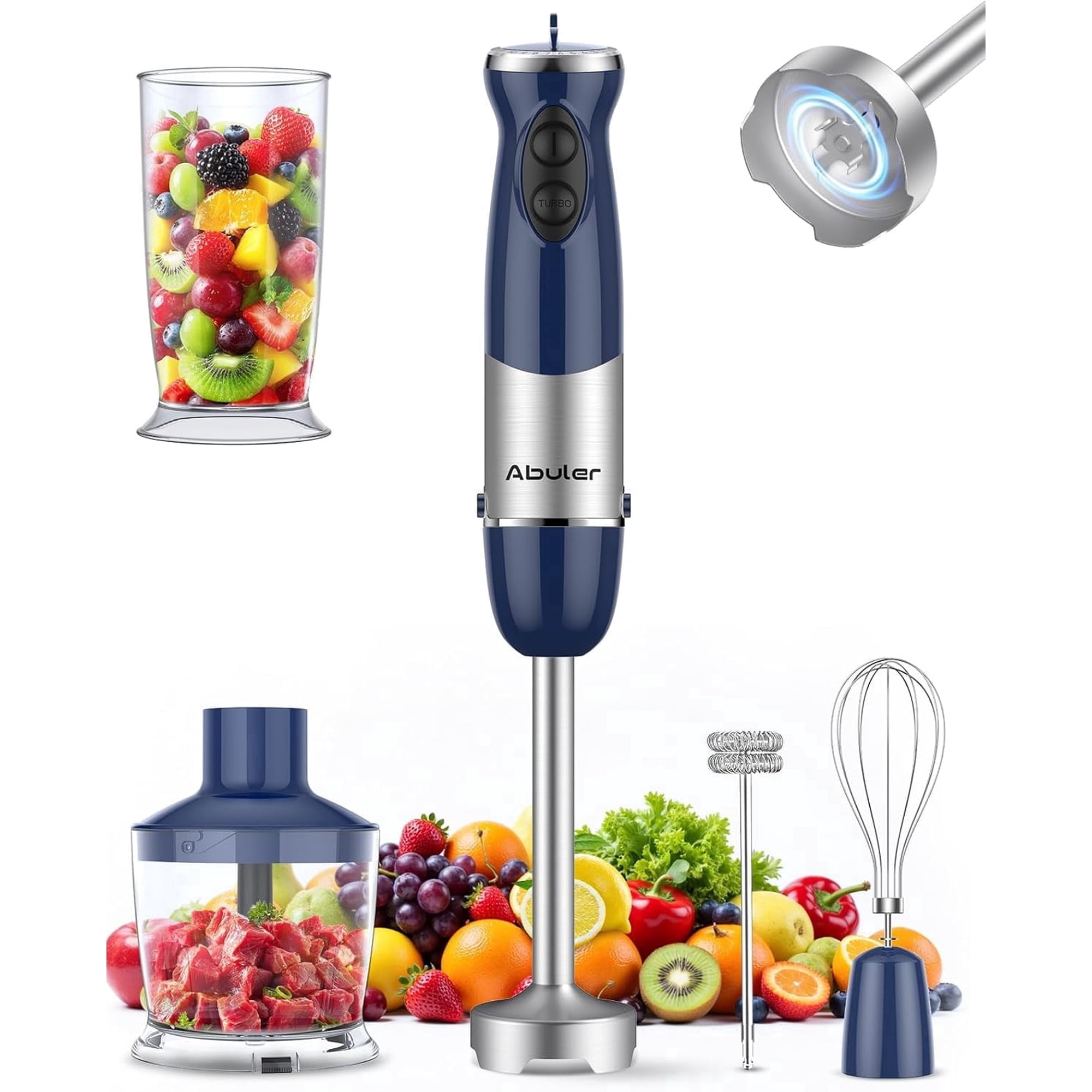 Immersion Blender Handheld 1000W 5 in 1 Corded Stick Hand Blender Kitchen with 12 Speed, BPA-Free, Mixing Beaker, Chopper, Whisk, Milk Frother, Perfect Emulsifier