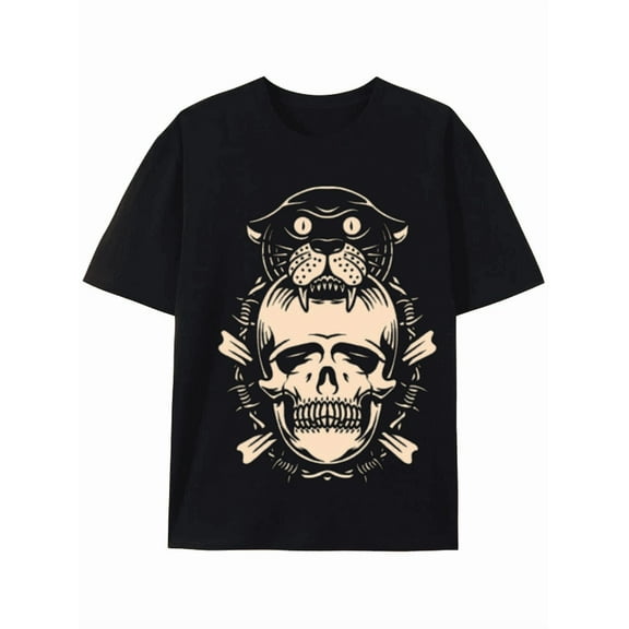 Skull and Tiger Graphic Print Oversized T-shirt