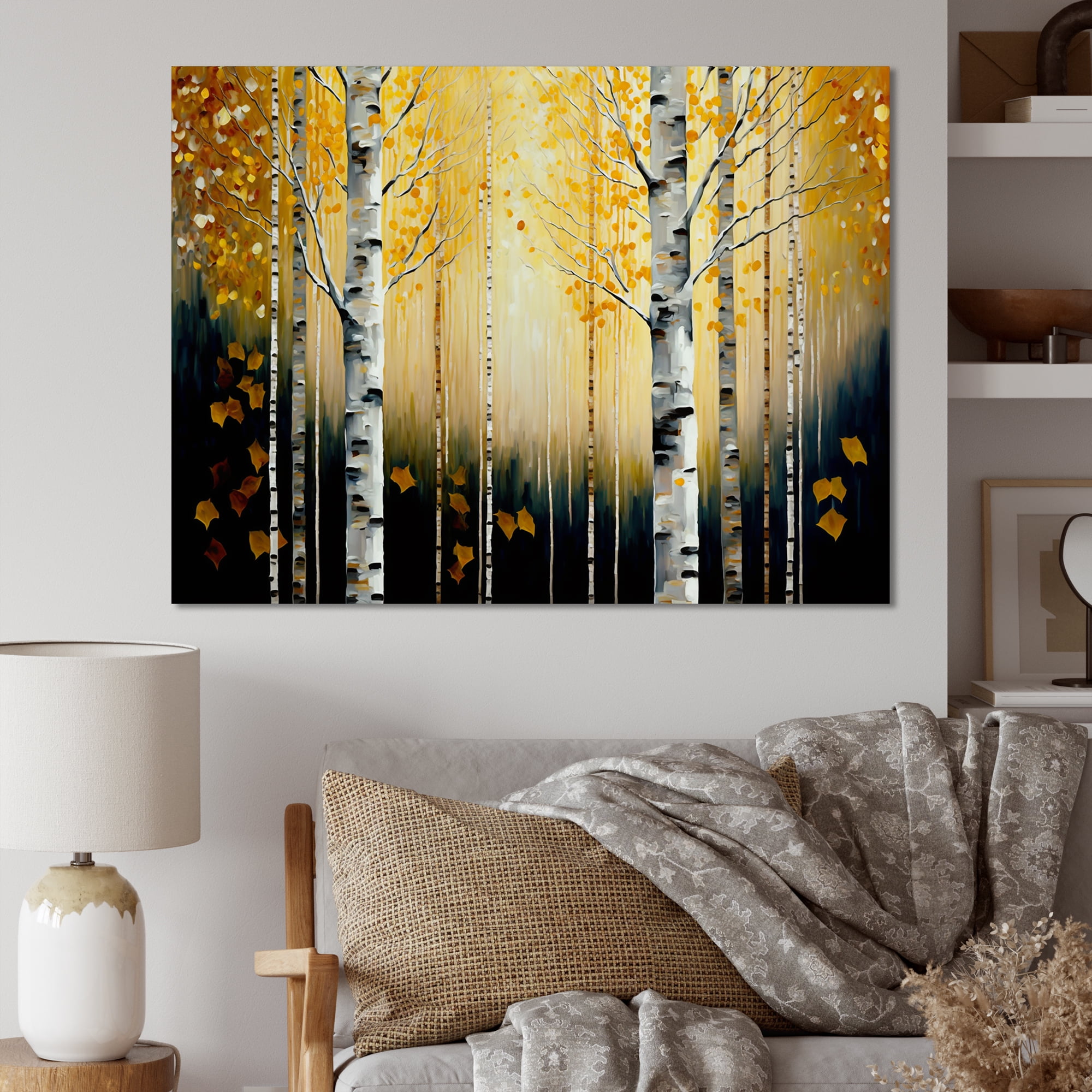 Designart Golden Birch Trees Forest I Canvas Wall Art
