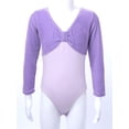 thumbnail image 2 of iixpin Kids Girls Ballet Dance Leotards Long Sleeves Velvet Bodysuit Dancewear Gymnastics One Piece Violet 120, 2 of 7