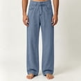 thumbnail image 7 of TKKCS Mens Washed Straight Leg Jeans- Relaxed Fit Casual Zip Button Fly Wide Leg Denim Pants Sky Blue Size XL, 7 of 7