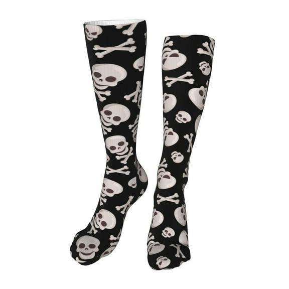 KLL black white Skull bone Print Cool Socks Men's Women's Crew Socks Funny Crazy Novelty Stockings