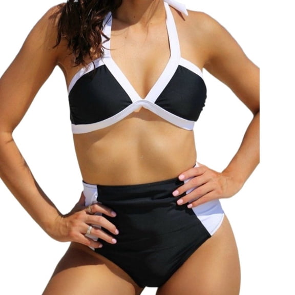 Vedolay Womens Swimsuits Women's V Neck Tankini Set, Ribbed High Cut Surplice Bikini High Waisted Two Piece Swimsuit,Black S
