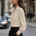 thumbnail image 4 of ClodeEU Women Classic Lapel Collar Long Sleeve Button Down Shirt,Casual Slim Fit Office Formal Blouse Beige,Women's Plus L, 4 of 7