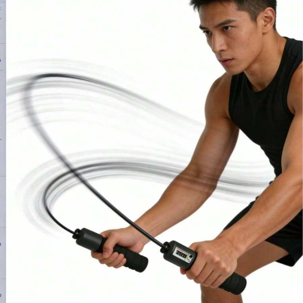 Black Professional Digital Counting Jump Rope With LCD Display, Adjustable Tangle-Free PVC Rope, Non-Slip Ergonomic Handles