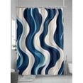 thumbnail image 5 of Fsddascl Geometric Blue Shower Curtain Set - 66" x 72" Washable Bathtub Curtain with 12 Hooks, Vintage White Stripe Coastal Sea Wave Waterproof Fabric Stall Shower Curtains for Bathroom/Bathtub, 5 of 6