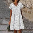 thumbnail image 2 of Moda Casual Vestido con cuello en V Manga corta Mujer A-Line Vestido hasta la rodilla para mujer Mini vestidos Pompotops ghjkhdj17094, 2 of 8
