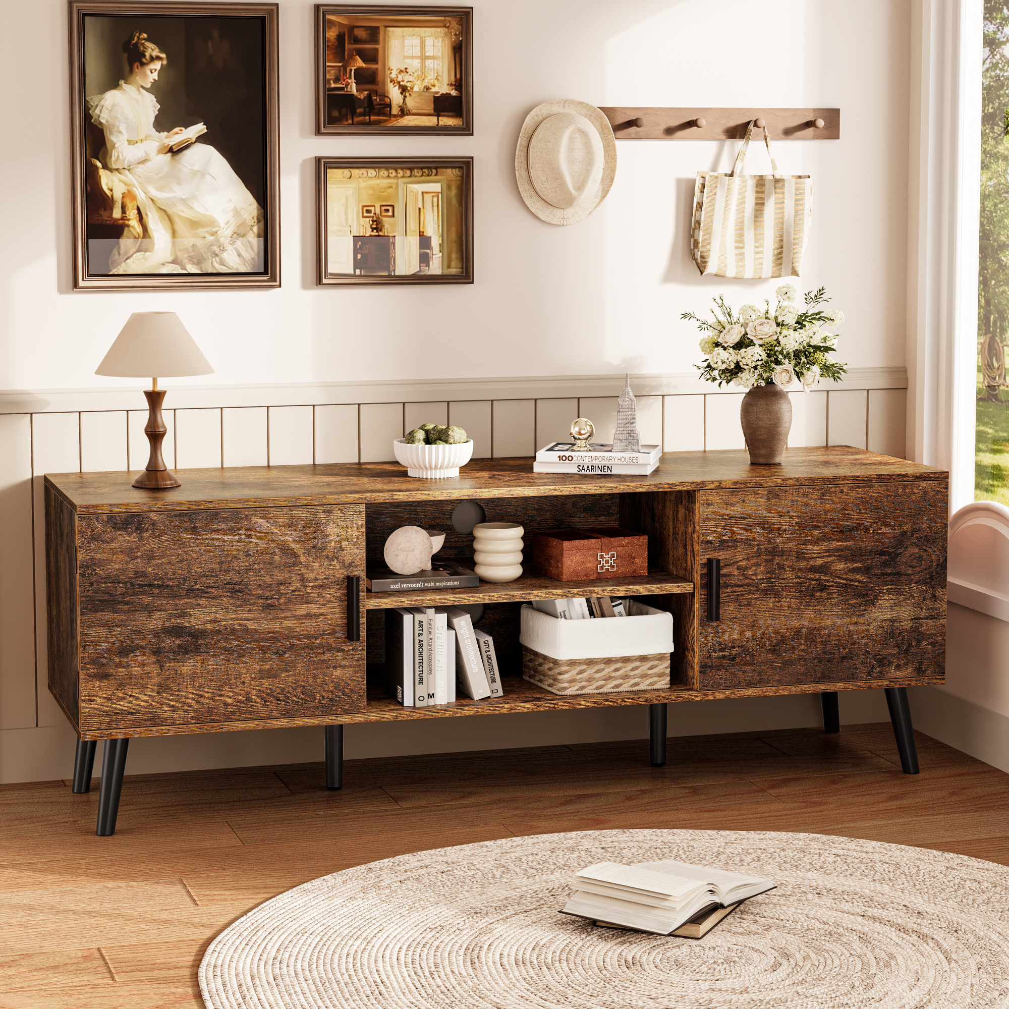 Amadwell 55-60 Inch TV Stand, Mid Century Entertainment Center photo 3