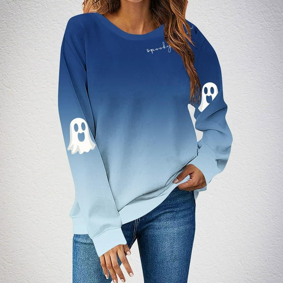 Black*Friday Chaoheng Women's Fashion Hoodies & Sweatshirts Women's Halloween Print Crewneck Sweatshirt,Drop Shoulder Long Sleeve Casual Pullover Womens Fall Clothes on Sale