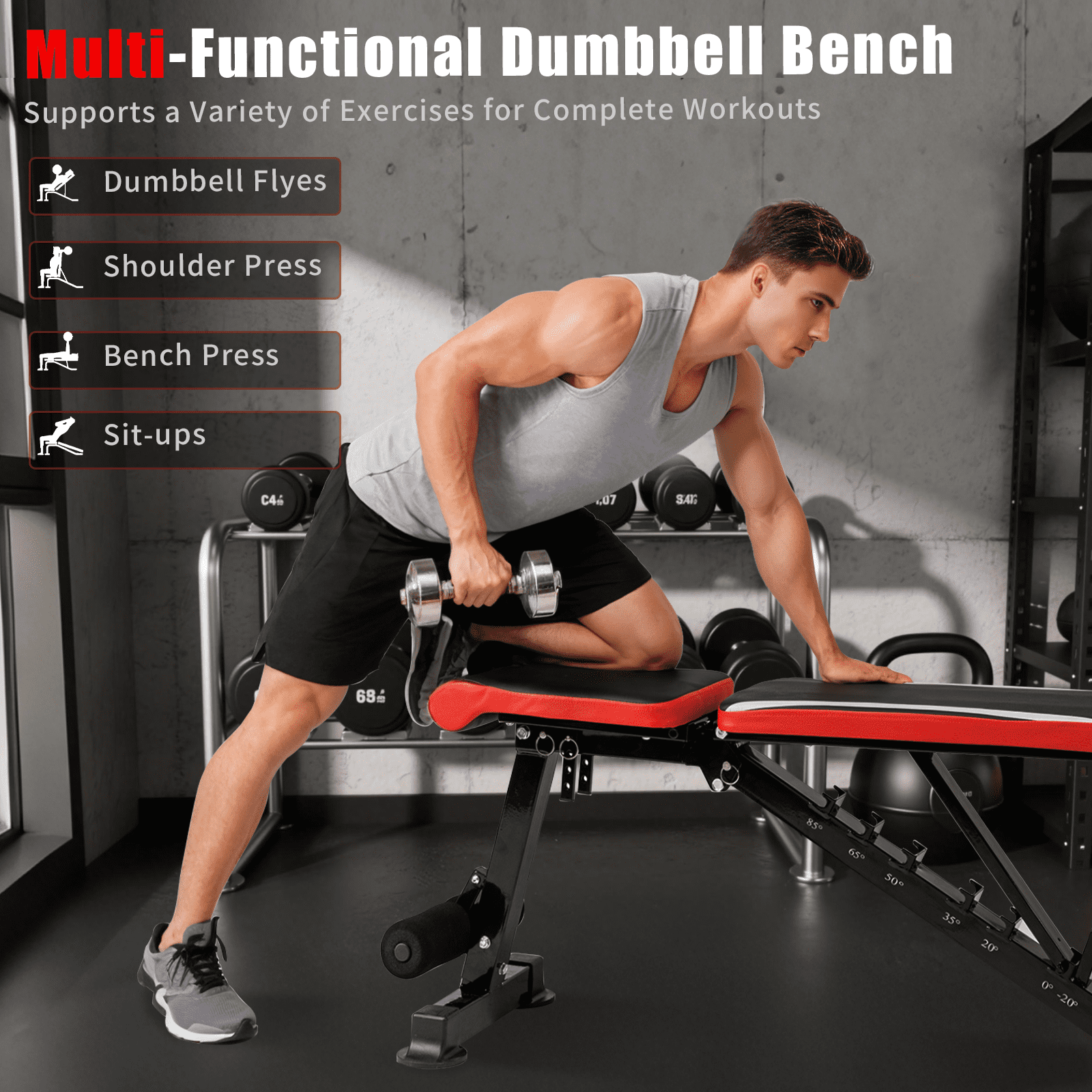 900LBS Weight Bench for Home Gym，Foldable Workout Bench Press for Full Body Strength Training, Adjustable Backrests Incline/Flat/Decline Sit up Bench
