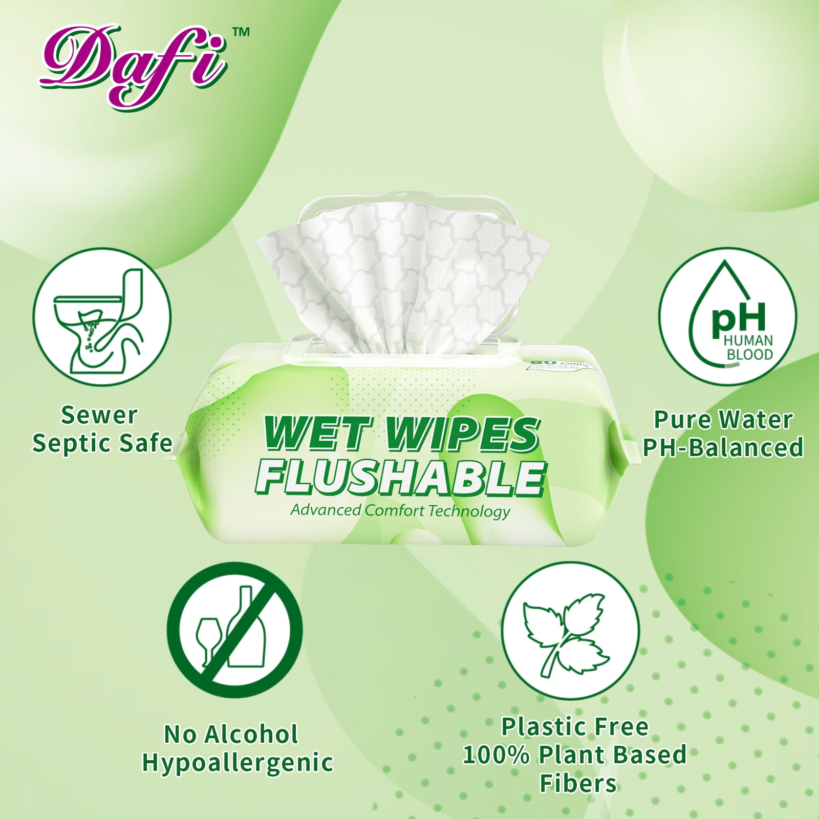 DAFI Flushable Wipes for Adult Wet Wipes, Unscented Toilet Wipes, No Alcohol & Septic and Sewer Safe, 720 Total Wipes