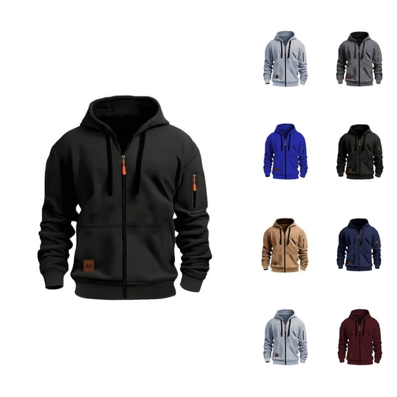 Zip Up Hoodie Men Fall Winter Long Sleeve Casual Full Zipper Hooded Sweatshirt with Pockets Jacket Cardigan Outerwear